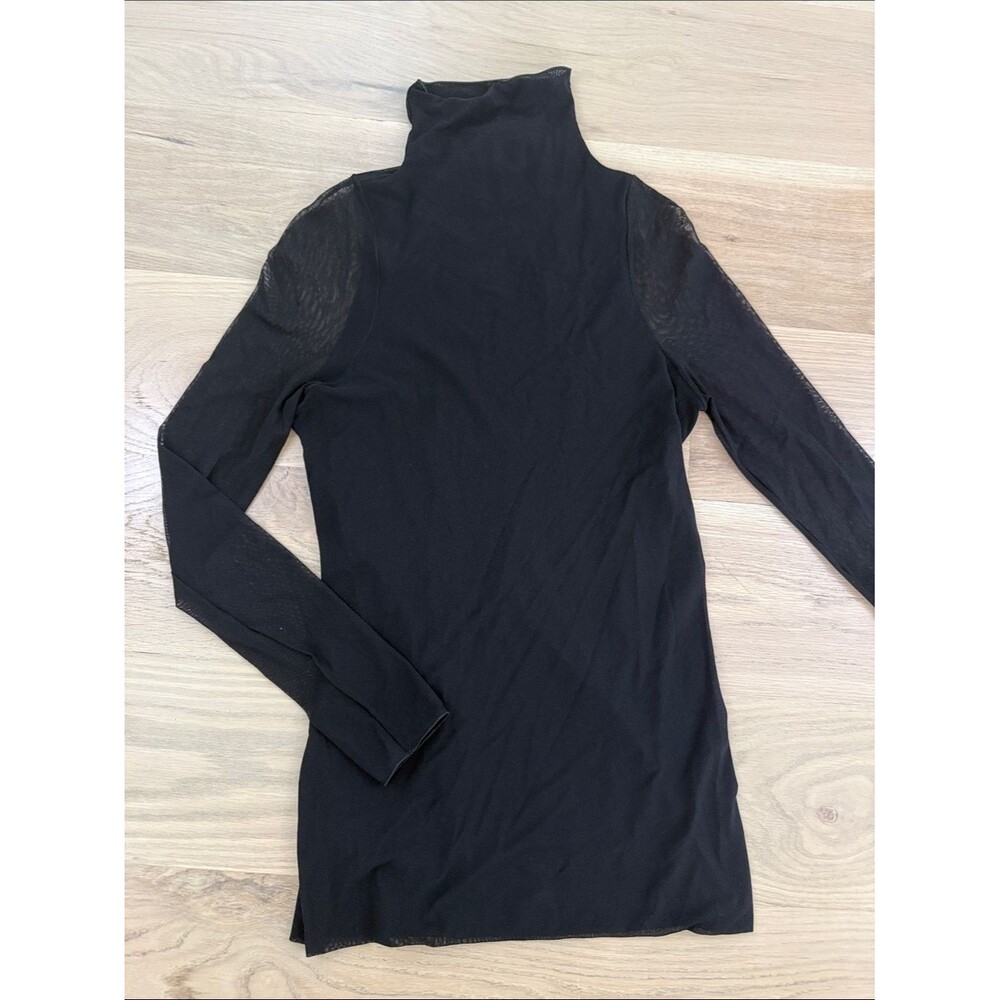 MaxMara Leisure Black Sheer Mesh Layered Turtleneck Top Made in Portugal